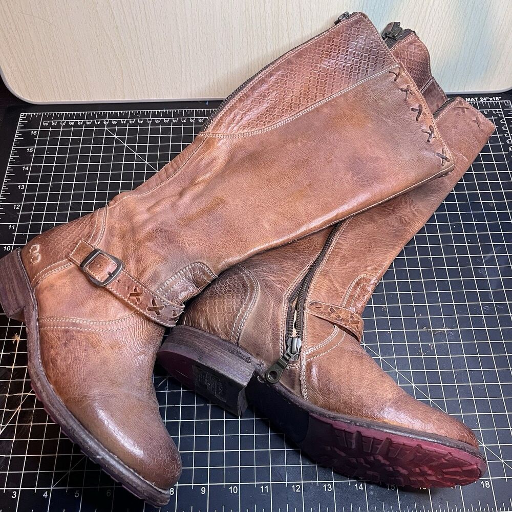 Bed Stu Women's Size 7.5 Tan Rustic Leather Tall Knee High Boots Western Ranch